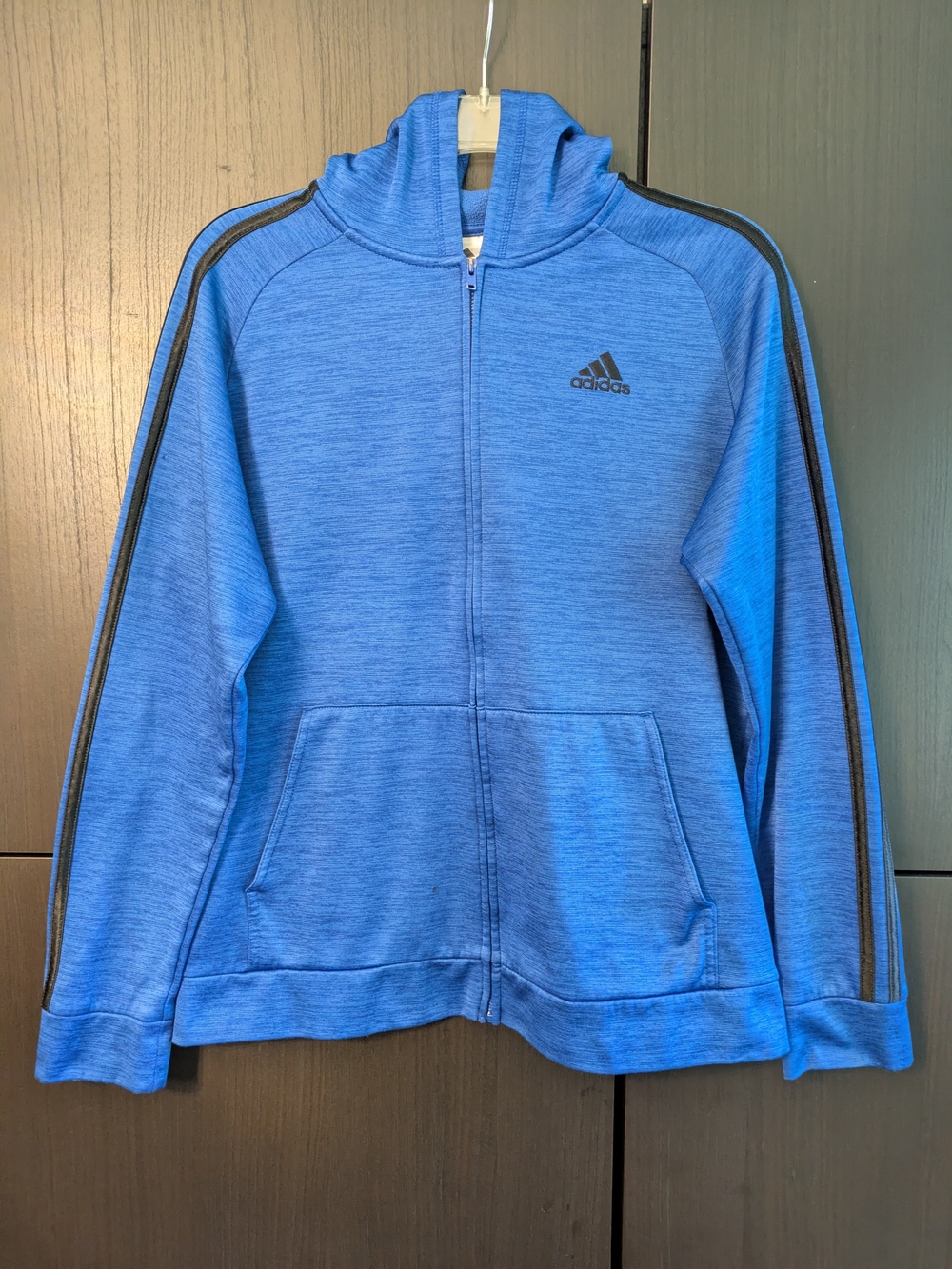 Adidas Youth Boys Heathered Blue Full-Zip Performance Hoodie Jacket Size XL